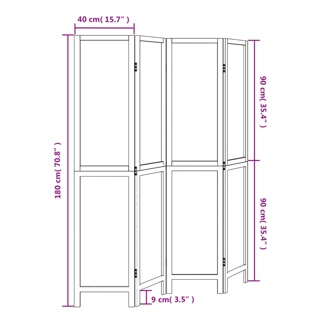 4-Panel Room Divider, Dark Brown Solid Wood Paulownia