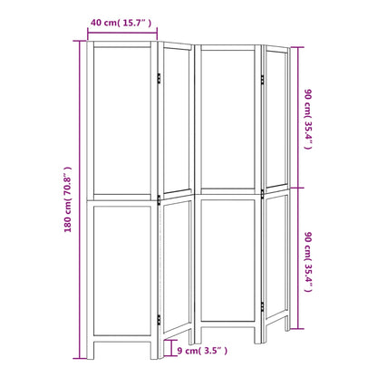 4-Panel Room Divider, Dark Brown Solid Wood Paulownia