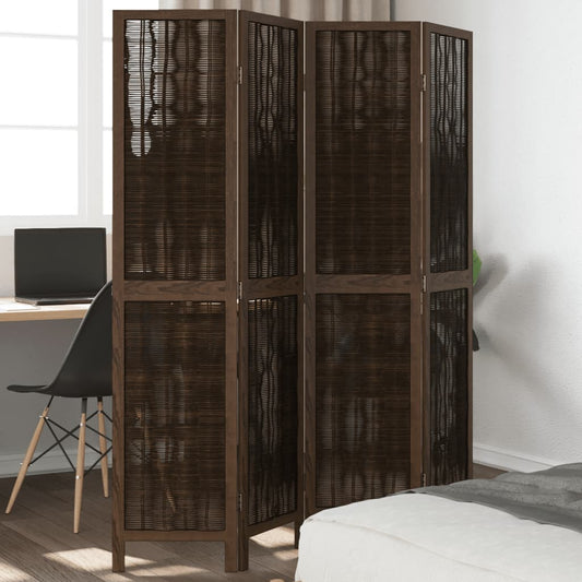 4-Panel Room Divider, Dark Brown Solid Wood Paulownia