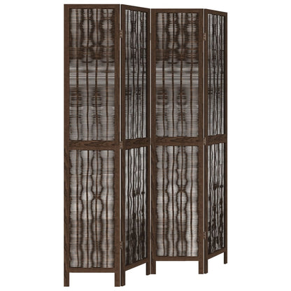 4-Panel Room Divider Solid Wood Paulownia, Dark Brown Finish