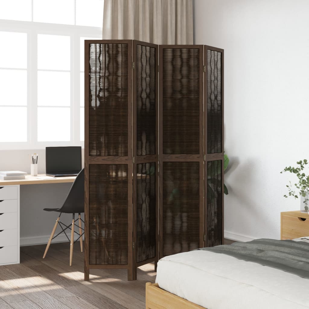 4-Panel Room Divider Solid Wood Paulownia, Dark Brown Finish
