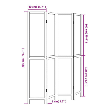 4-Panel Room Divider Solid Wood Paulownia, Dark Brown Finish