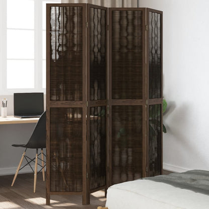 4-Panel Room Divider Solid Wood Paulownia, Dark Brown Finish