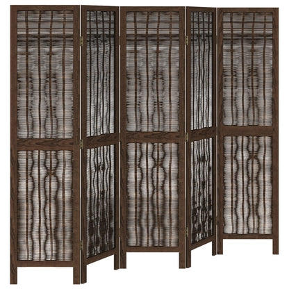5-Panel Room Divider, Solid Wood Paulownia, Dark Brown Finish