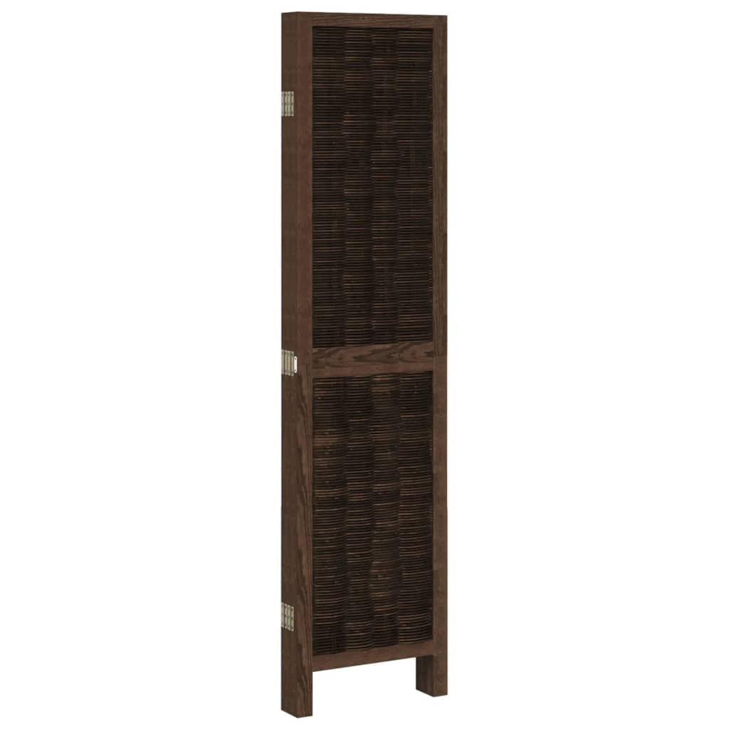 5-Panel Room Divider, Solid Wood Paulownia, Dark Brown Finish