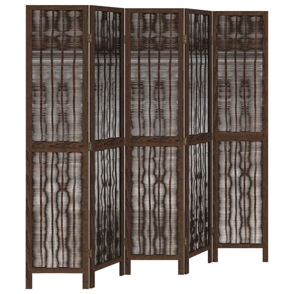 5-Panel Room Divider in Dark Brown Solid Wood Paulownia