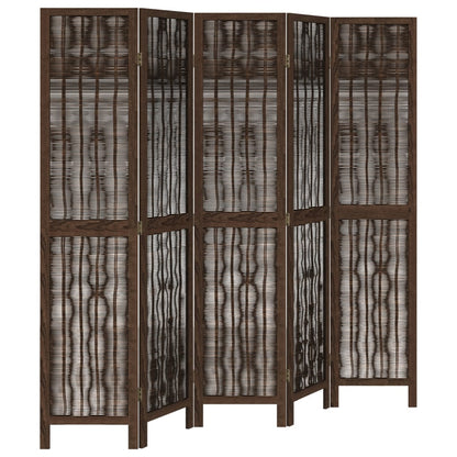 5-Panel Room Divider in Dark Brown Solid Wood Paulownia