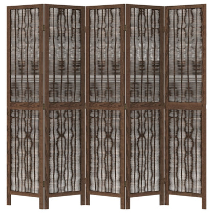 5-Panel Room Divider in Dark Brown Solid Wood Paulownia