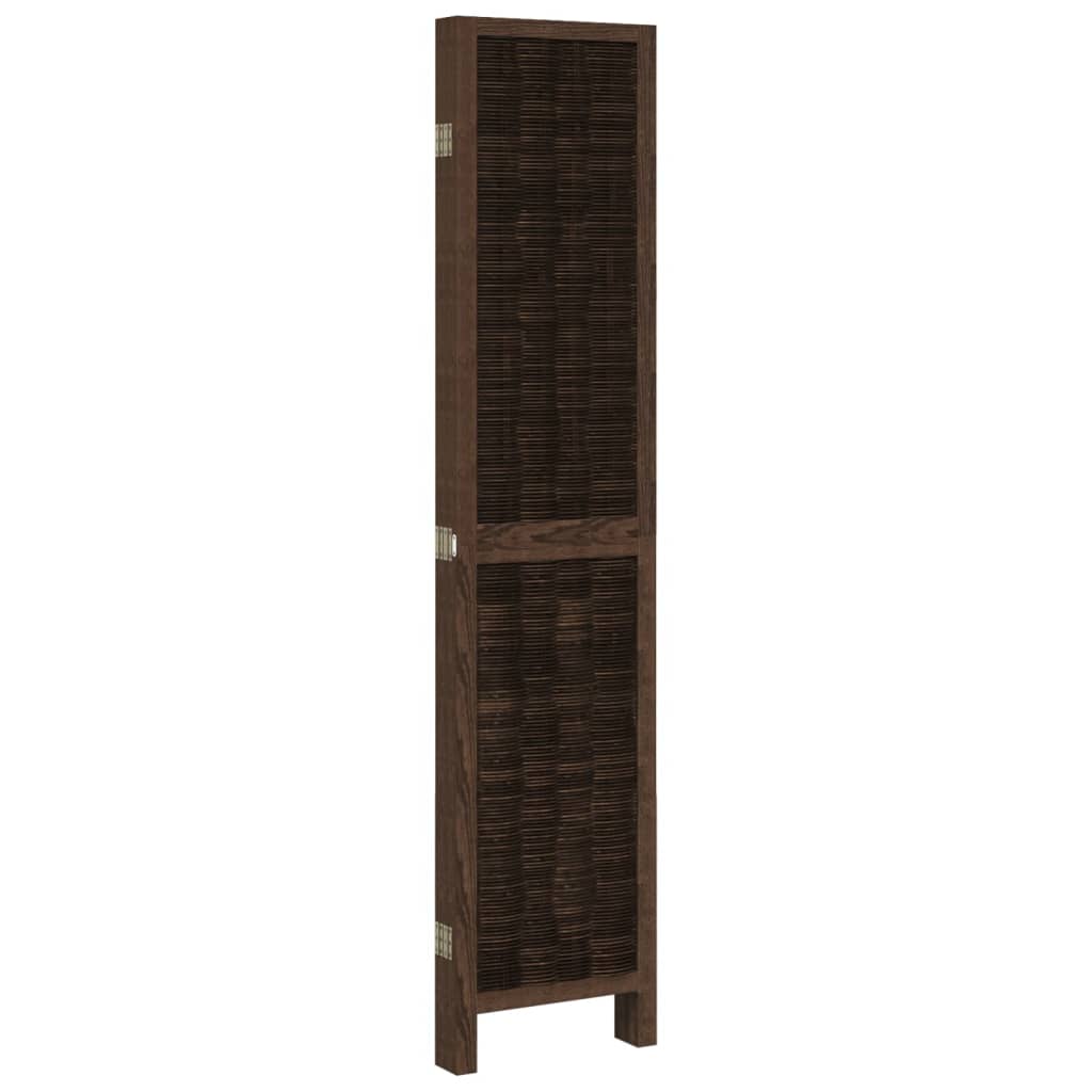 5-Panel Room Divider in Dark Brown Solid Wood Paulownia