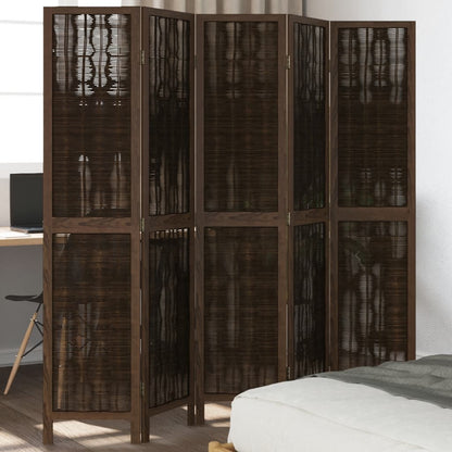 5-Panel Room Divider in Dark Brown Solid Wood Paulownia