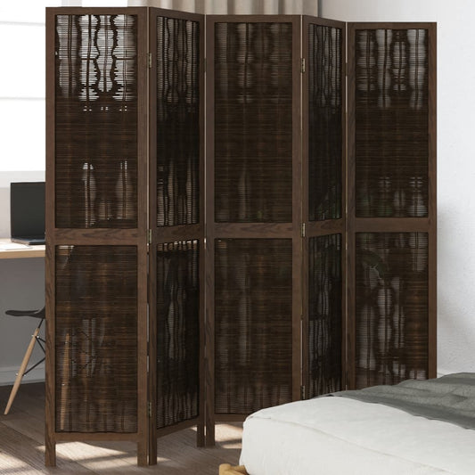 5-Panel Room Divider in Dark Brown Solid Wood Paulownia