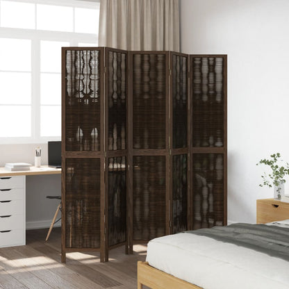 5-Panel Room Divider, Solid Paulownia Wood, Dark Brown Finish