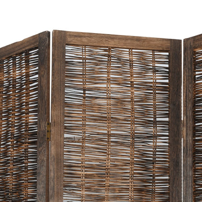 5-Panel Room Divider, Solid Paulownia Wood, Dark Brown Finish