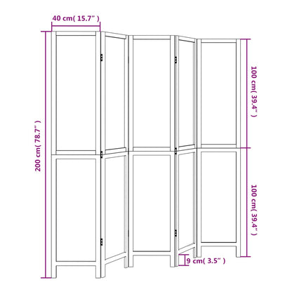 5-Panel Room Divider, Solid Paulownia Wood, Dark Brown Finish