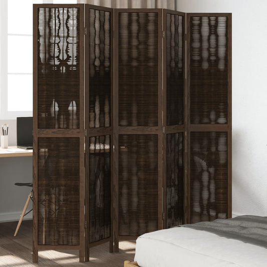 5-Panel Room Divider, Solid Paulownia Wood, Dark Brown Finish