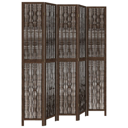 5-Panel Dark Brown Room Divider, Solid Paulownia Wood