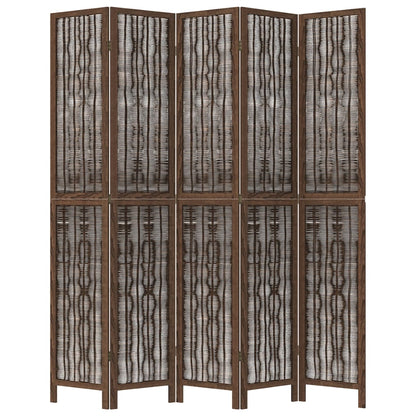 5-Panel Dark Brown Room Divider, Solid Paulownia Wood