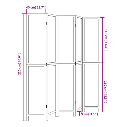 5-Panel Dark Brown Room Divider, Solid Paulownia Wood