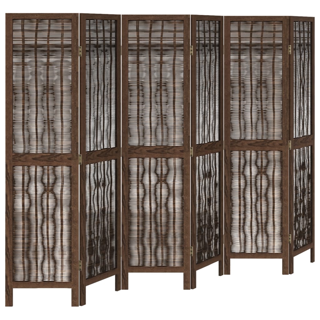 Dark Brown 6-Panel Room Divider in Solid Wood Paulownia