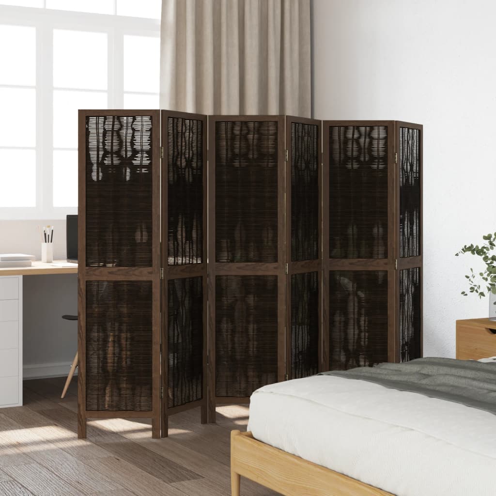 Dark Brown 6-Panel Room Divider in Solid Wood Paulownia