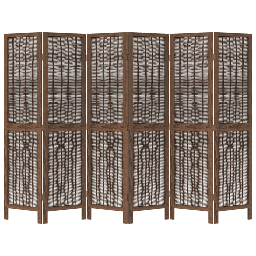 Dark Brown 6-Panel Room Divider in Solid Wood Paulownia