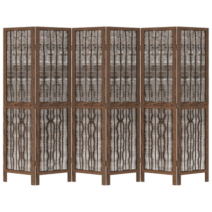 Dark Brown 6-Panel Room Divider in Solid Wood Paulownia