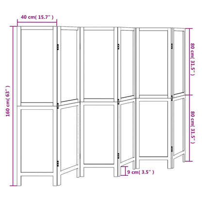 Dark Brown 6-Panel Room Divider in Solid Wood Paulownia