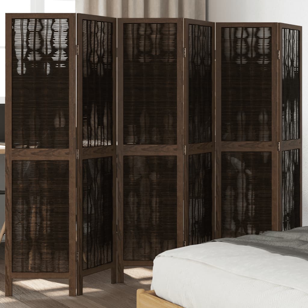Dark Brown 6-Panel Room Divider in Solid Wood Paulownia