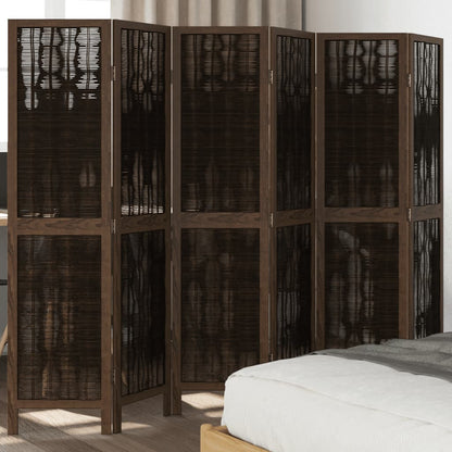 Dark Brown 6-Panel Room Divider in Solid Wood Paulownia