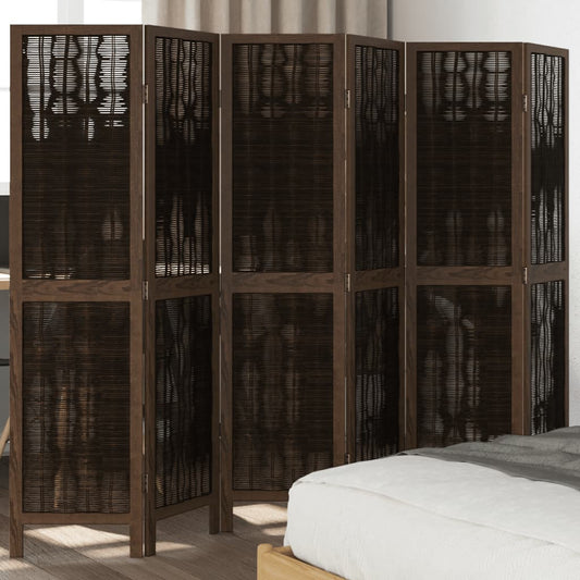 Dark Brown 6-Panel Room Divider in Solid Wood Paulownia