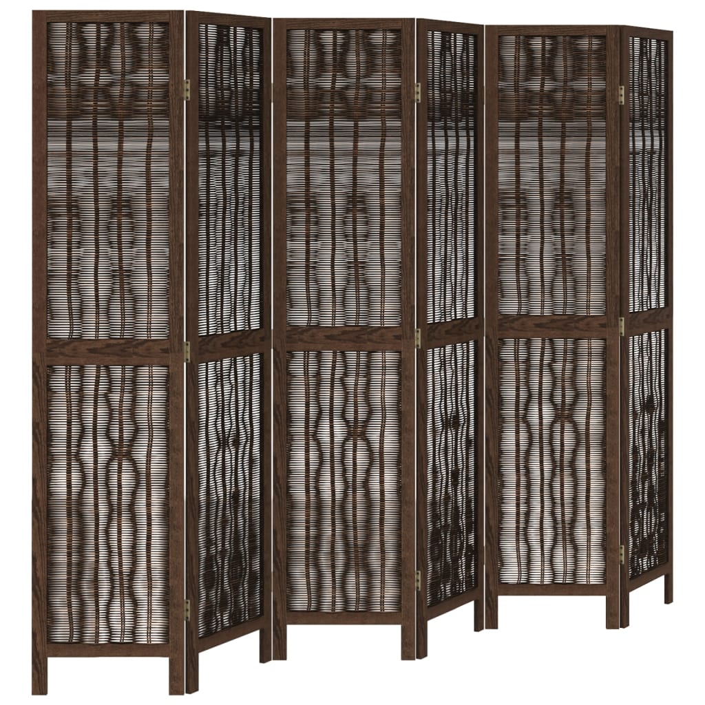 6-Panel Dark Brown Solid Wood Paulownia Room Divider Screen