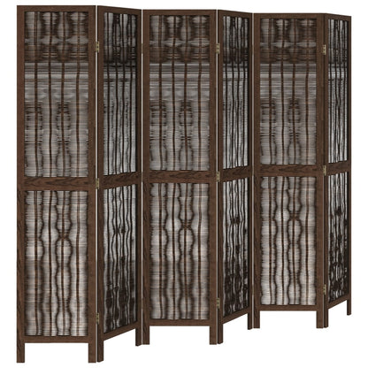 6-Panel Dark Brown Solid Wood Paulownia Room Divider Screen