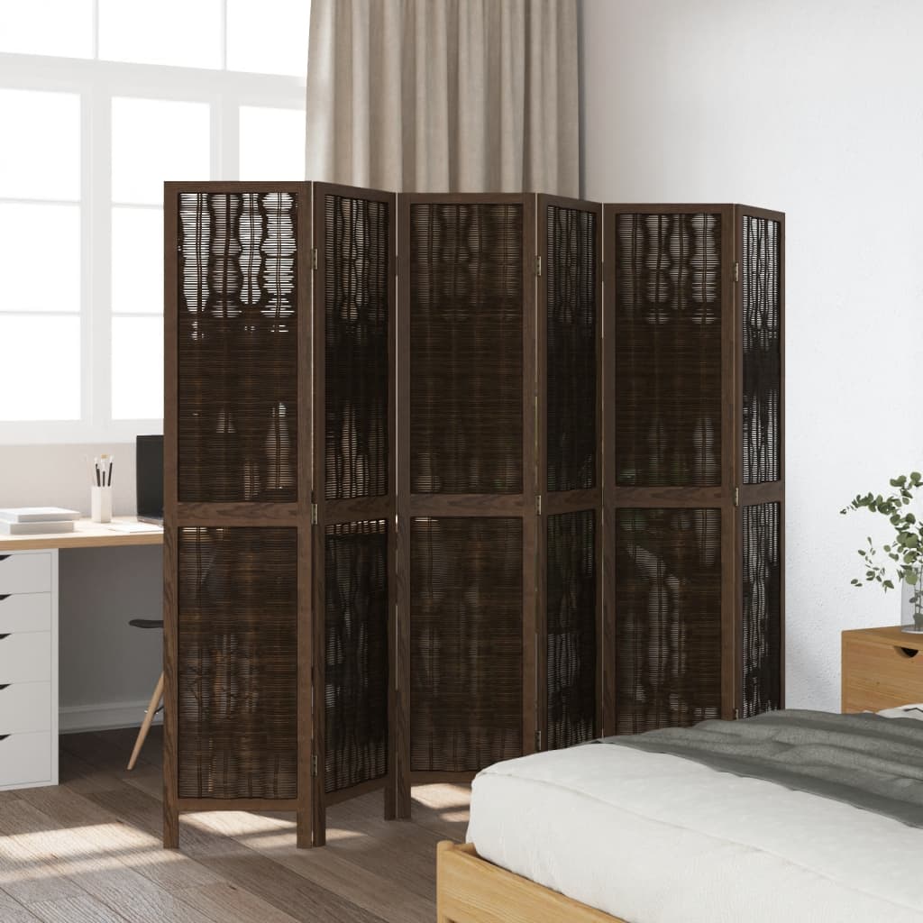 6-Panel Dark Brown Solid Wood Paulownia Room Divider Screen