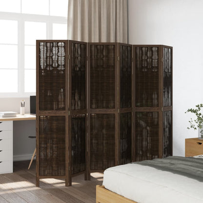 6-Panel Dark Brown Solid Wood Paulownia Room Divider Screen