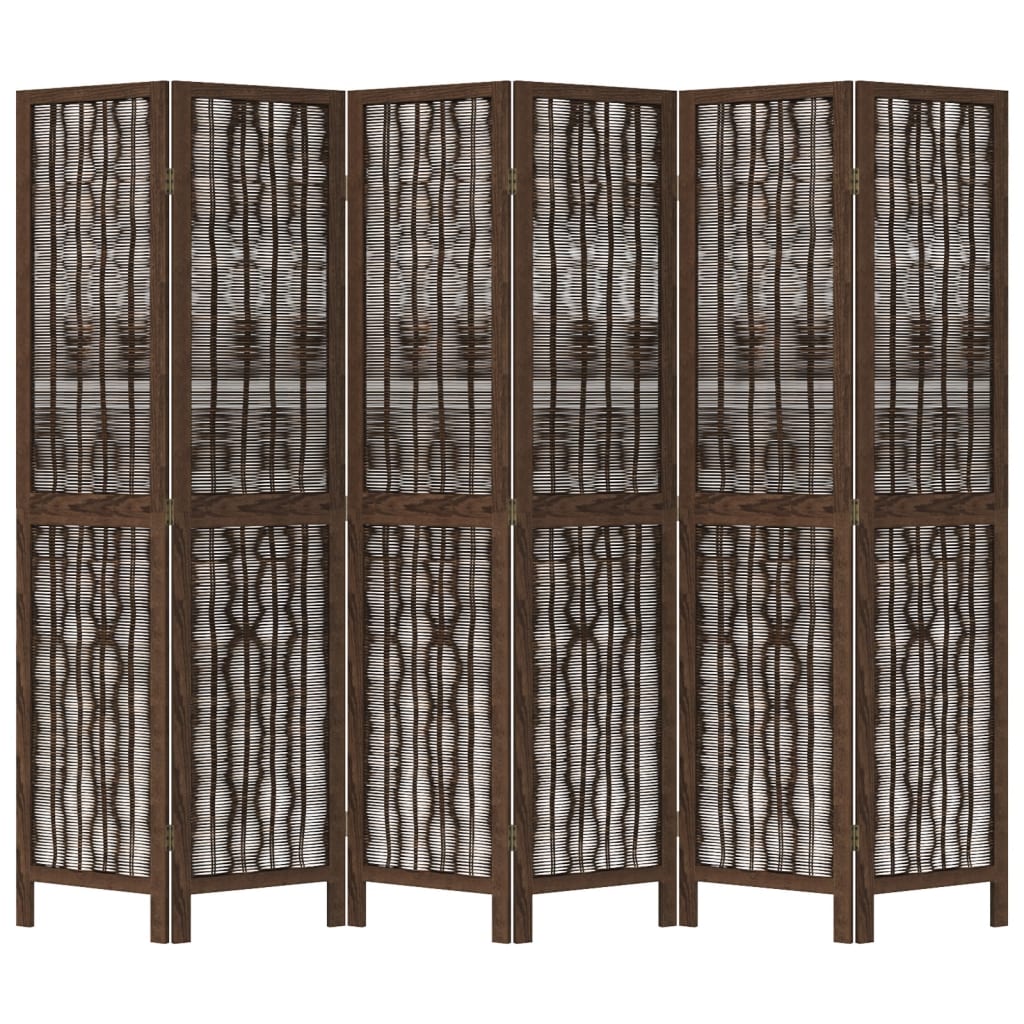 6-Panel Dark Brown Solid Wood Paulownia Room Divider Screen