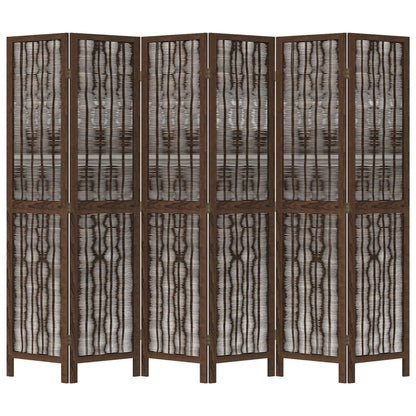 6-Panel Dark Brown Solid Wood Paulownia Room Divider Screen