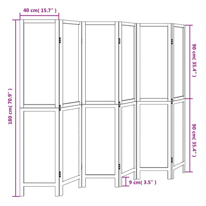 6-Panel Dark Brown Solid Wood Paulownia Room Divider Screen