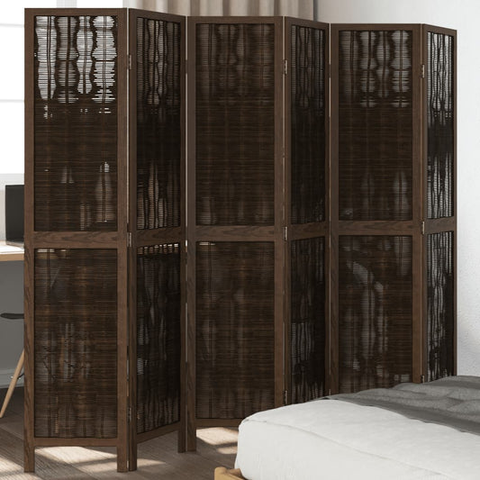 6-Panel Dark Brown Solid Wood Paulownia Room Divider Screen