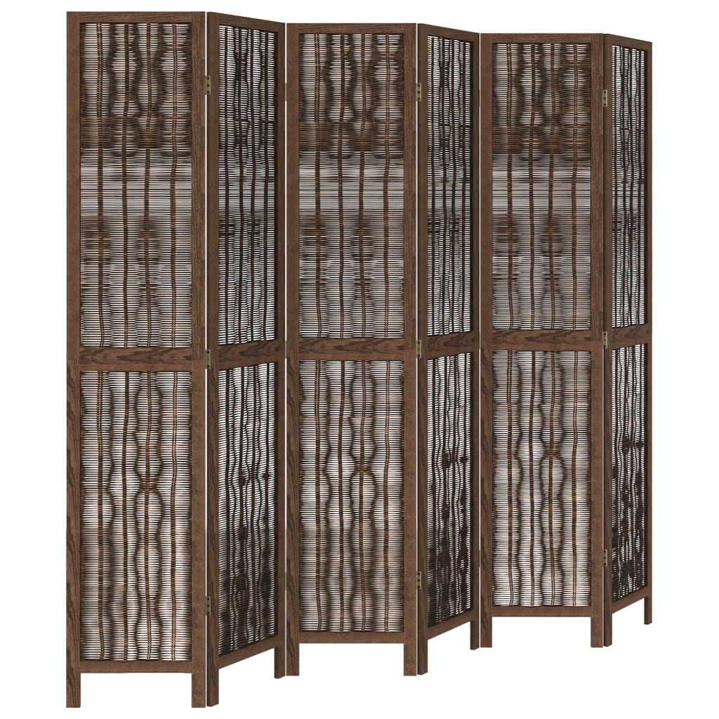 6-Panel Dark Brown Solid Wood Room Divider - Paulownia