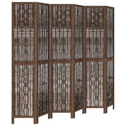6-Panel Dark Brown Solid Wood Room Divider - Paulownia