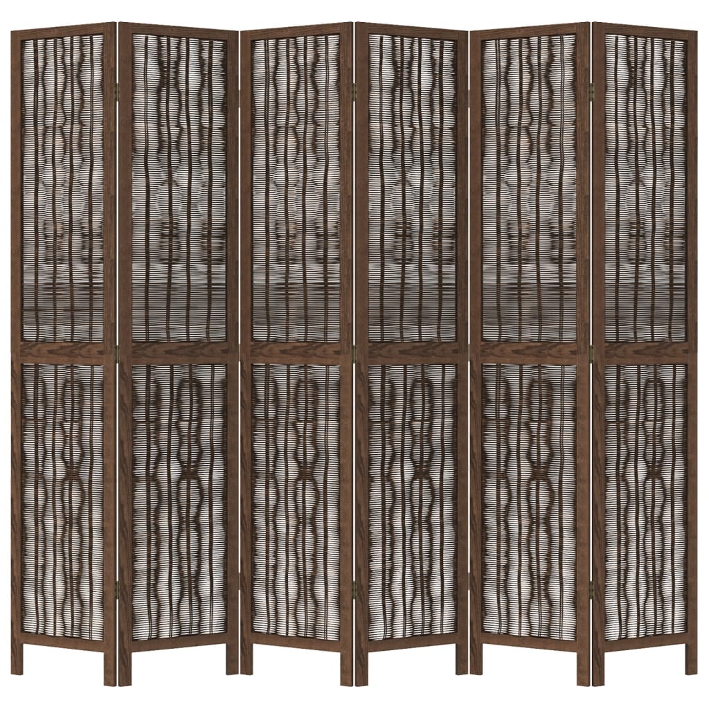 6-Panel Dark Brown Solid Wood Room Divider - Paulownia