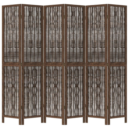 6-Panel Dark Brown Solid Wood Room Divider - Paulownia