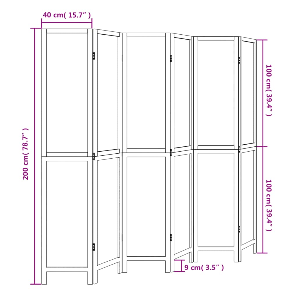 6-Panel Dark Brown Solid Wood Room Divider - Paulownia