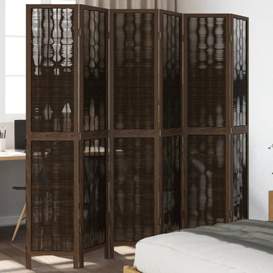 6-Panel Dark Brown Solid Wood Room Divider - Paulownia
