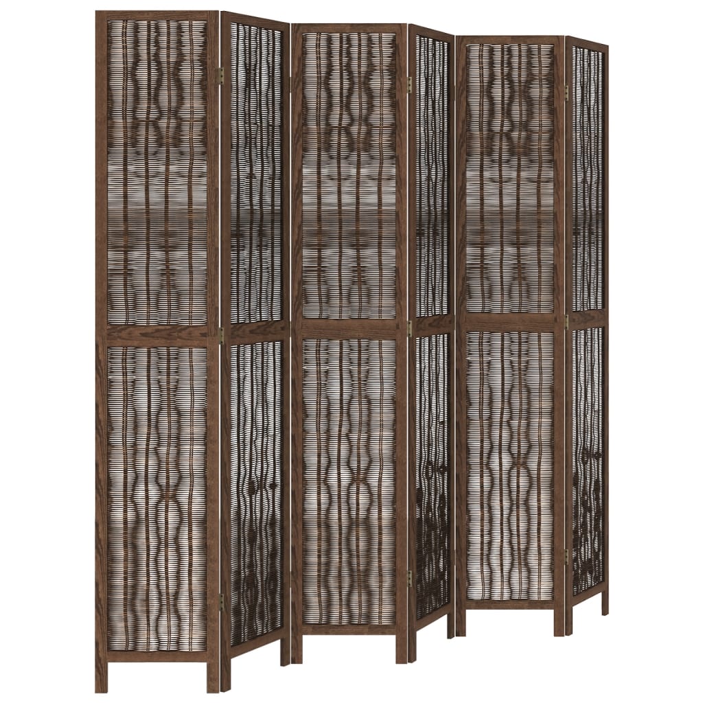 6-Panel Solid Paulownia Wood Room Divider - Dark Brown Finish