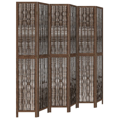 6-Panel Solid Paulownia Wood Room Divider - Dark Brown Finish