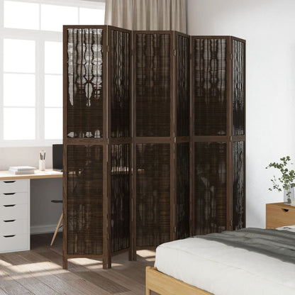 6-Panel Solid Paulownia Wood Room Divider - Dark Brown Finish