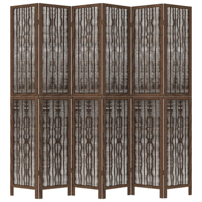 6-Panel Solid Paulownia Wood Room Divider - Dark Brown Finish