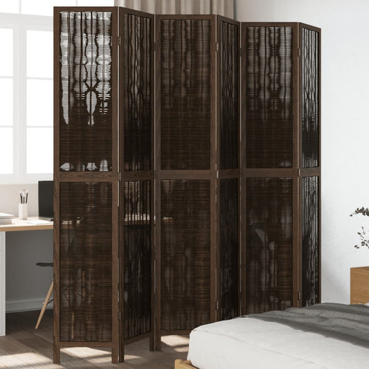 6-Panel Solid Paulownia Wood Room Divider - Dark Brown Finish