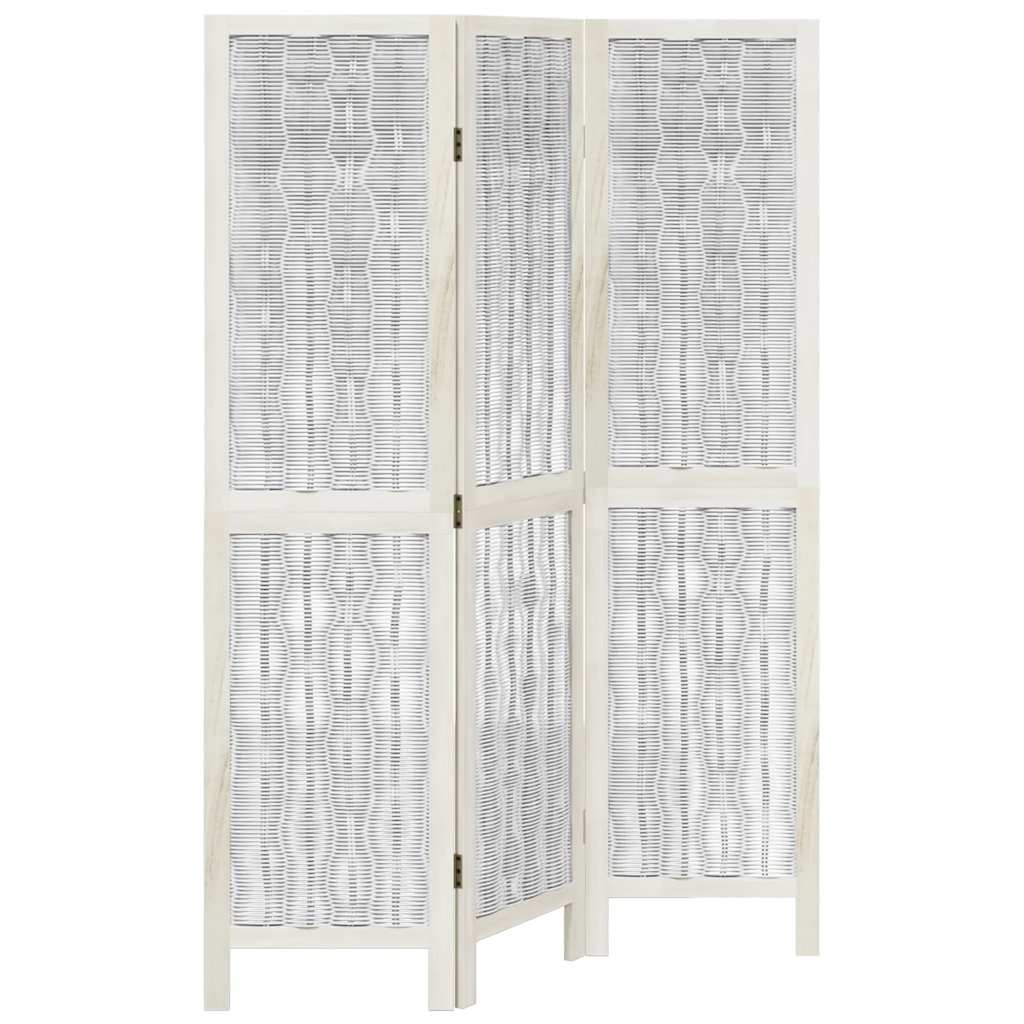 White Solid Wood 3-Panel Room Divider - Elegant Paulownia Design